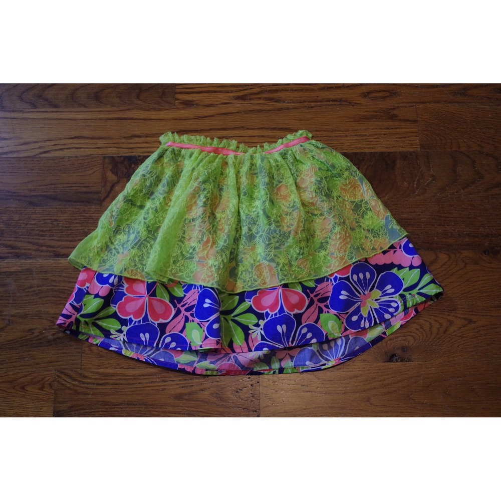 American Girl Girls Floral Lace Overlay Skirt Tropical Colors Pink Size‎ S 7/8